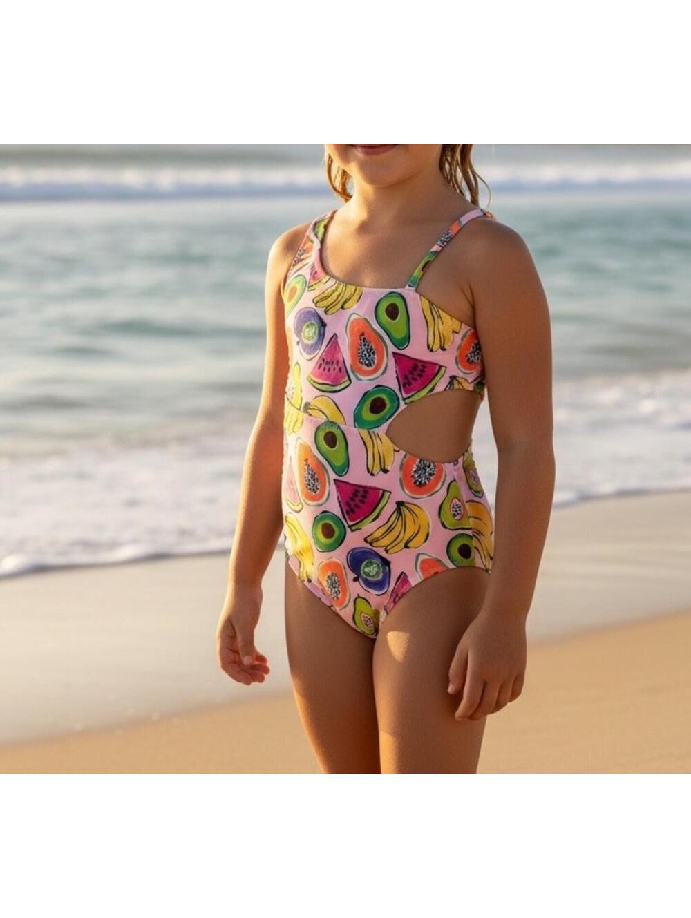 Andy & Evan Girls Large 12-14 Multicolor Watercolor Fruit One Piece Swimsuit